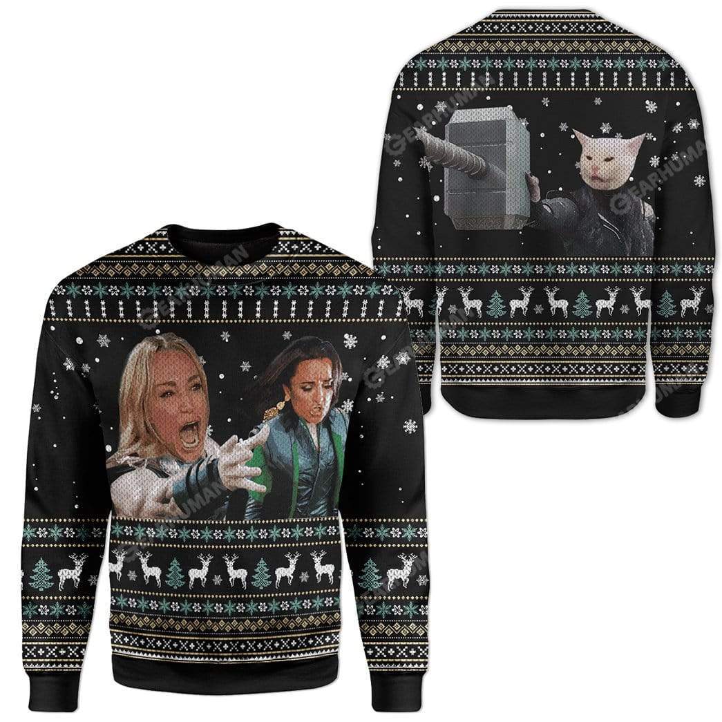 Ugly Woman Yelling At A Cat Custom Sweater Apparel HD-AT19111906 Ugly Christmas Sweater 