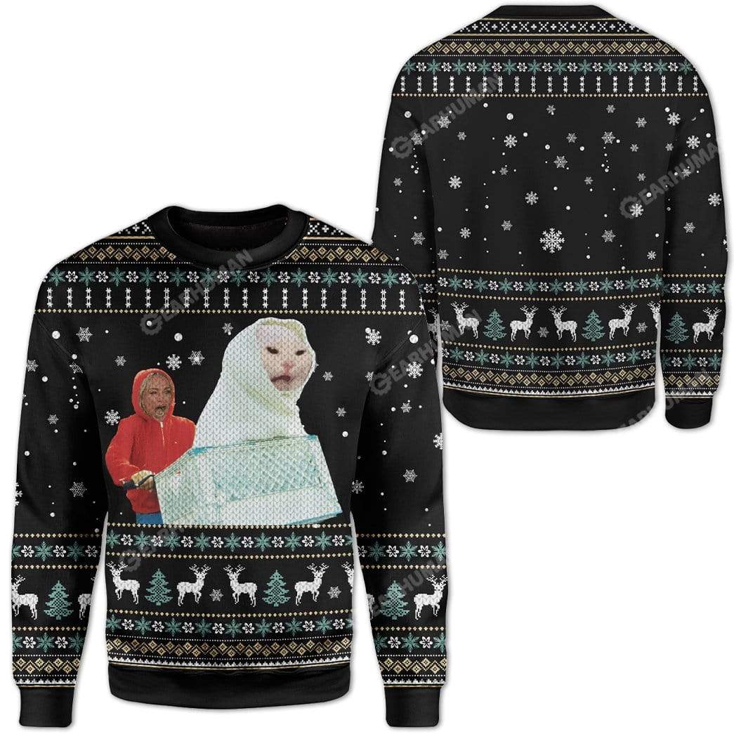 Ugly Woman Yelling At A Cat Terrestrial Custom Sweater Apparel MV-AT2611192 Ugly Christmas Sweater 