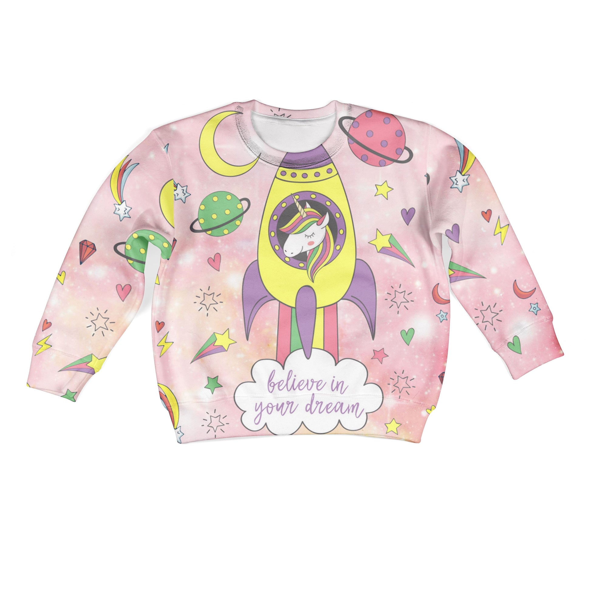 Unicorn Believe In Your Dream Custom Hoodies T-shirt Apparel HD-UNI110153K kid 3D apparel Kid Sweatshirt S/6-8 