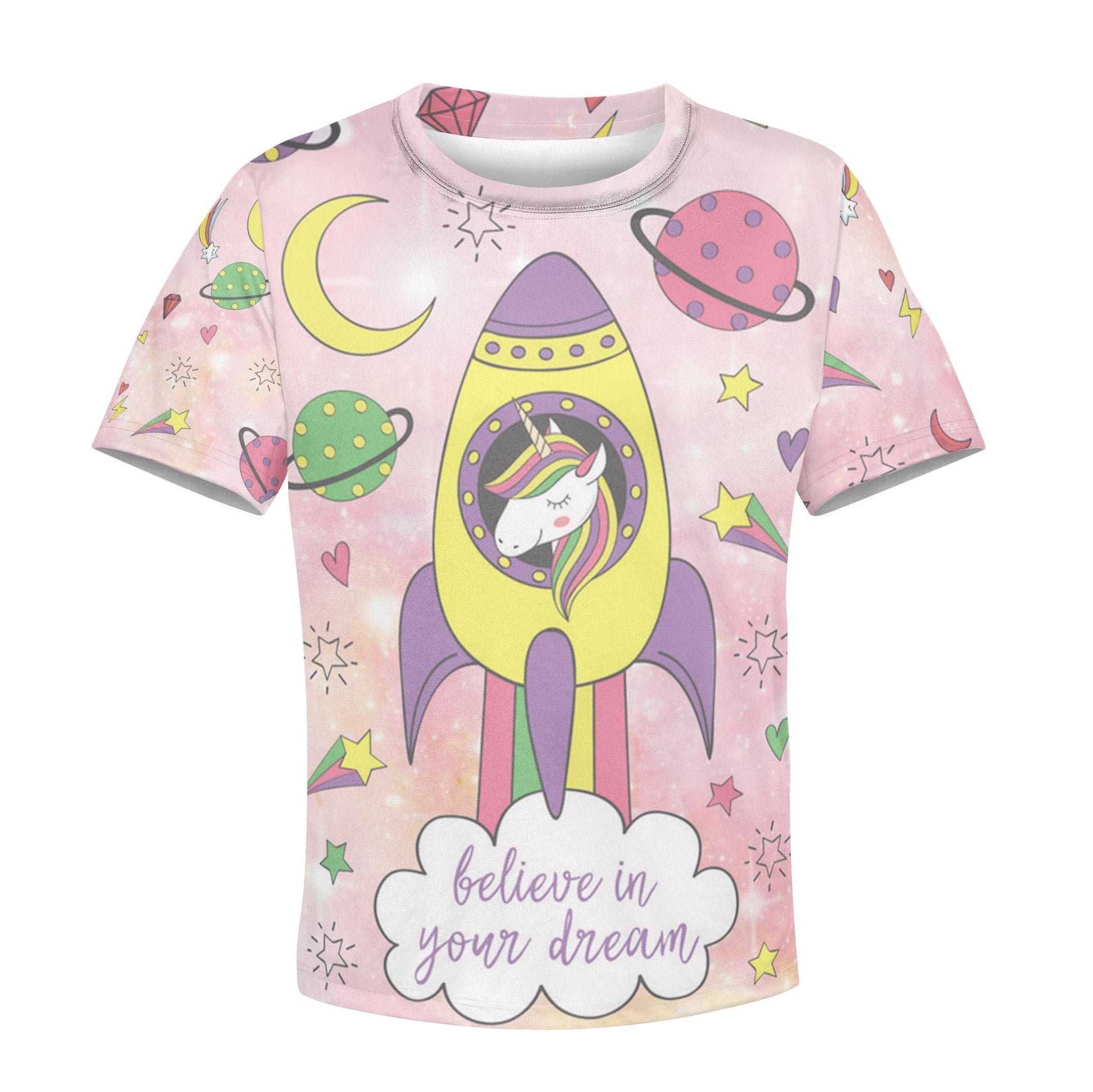 Unicorn Believe In Your Dream Custom Hoodies T-shirt Apparel HD-UNI110153K kid 3D apparel Kid T-Shirt XS 