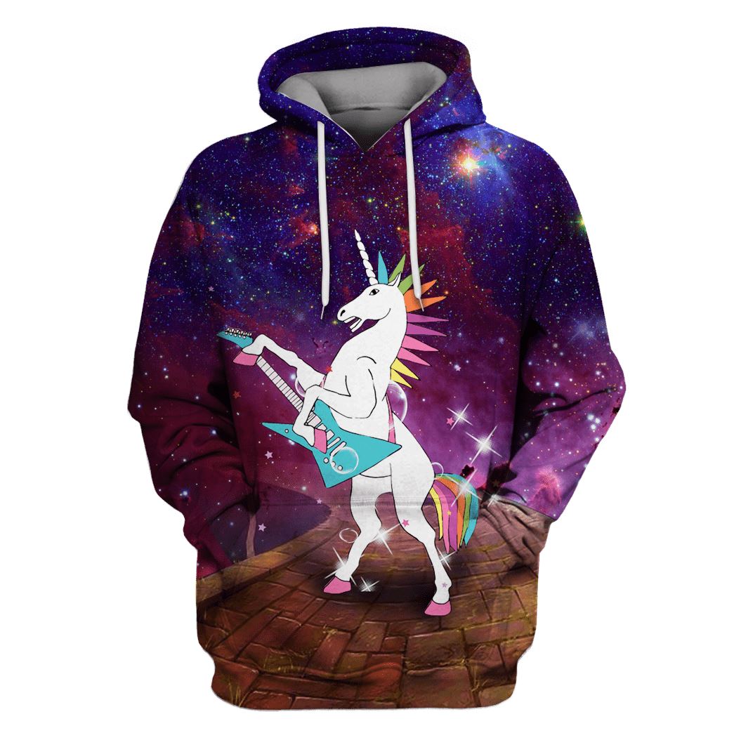Unicorn Playing Music OuterSpace Custom T-shirt - Hoodies Apparel UNI110132 3D Custom Fleece Hoodies Hoodie S 