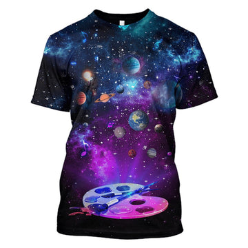 Watercolor brush in the space with many planets Custom T-shirt - Hoodies Apparel GH110435 3D Custom Fleece Hoodies 