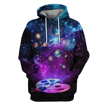 Watercolor brush in the space with many planets Custom T-shirt - Hoodies Apparel GH110435 3D Custom Fleece Hoodies Hoodie S 
