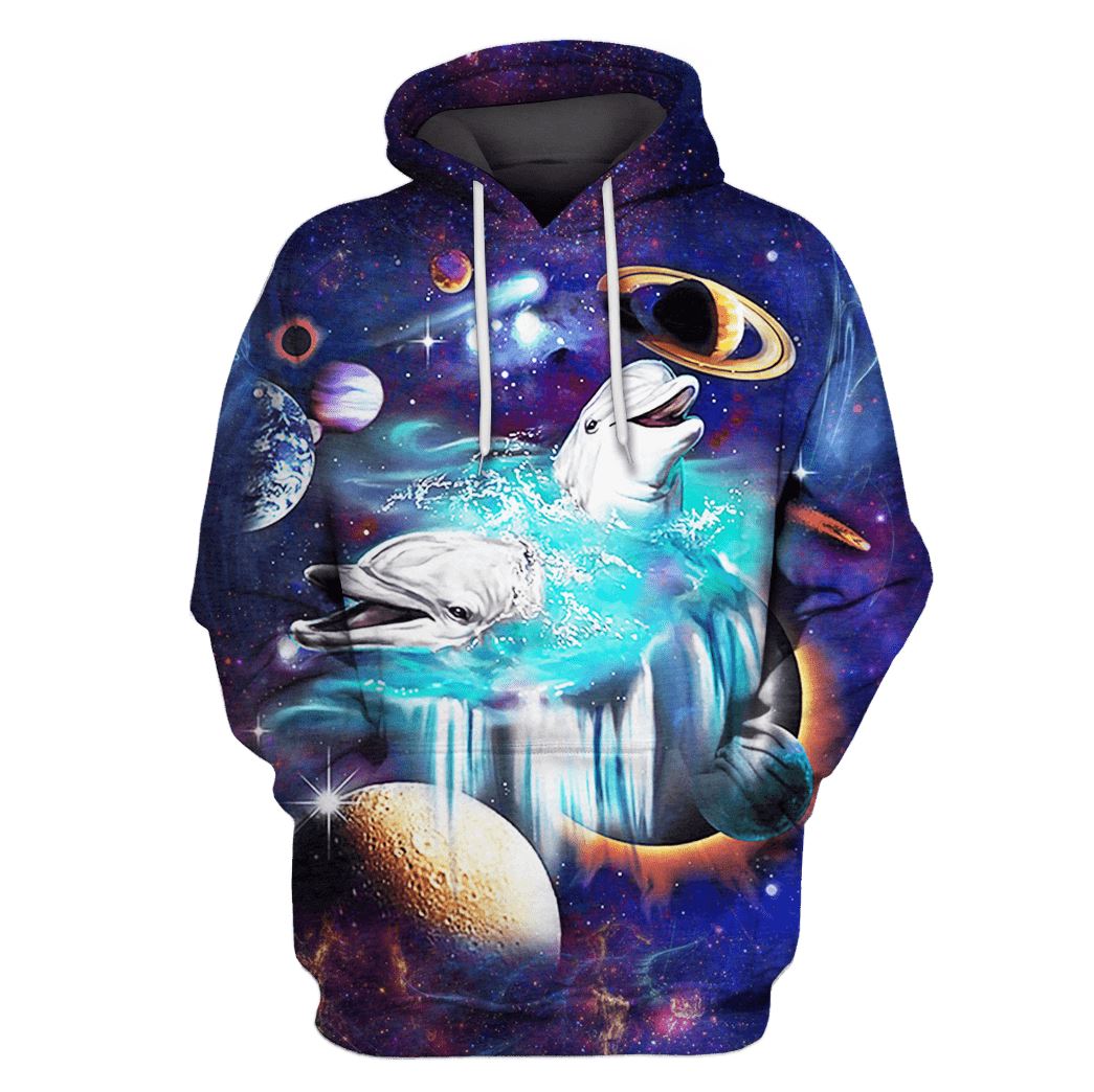 White Dolphin and Universe Custom T-shirt - Hoodies Apparel GH110406 3D Custom Fleece Hoodies Hoodie S 