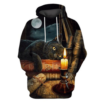 Gearhumans Witching Hour Black Cat Hoodies - T-Shirts Apparel