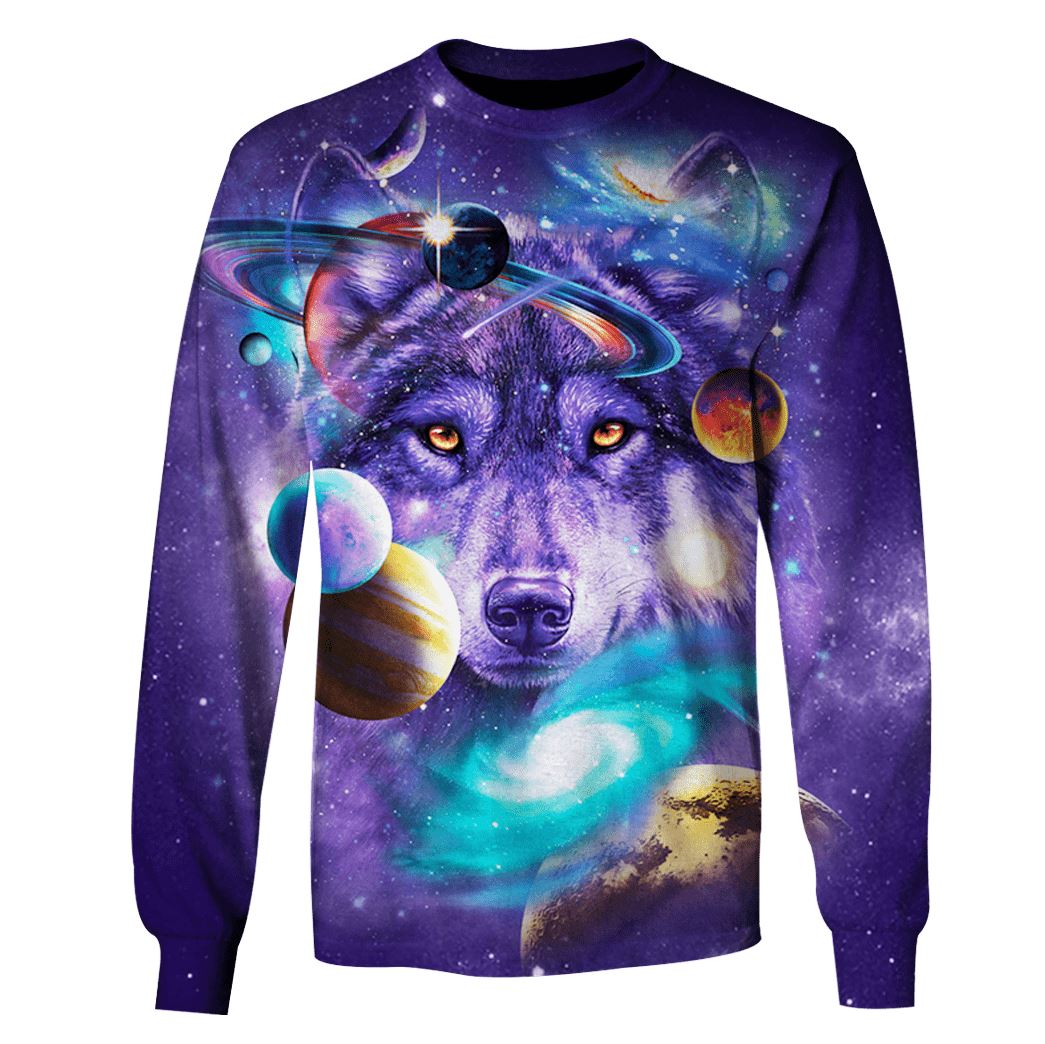 3D Wolf and Universe Full Print T shirt Hoodie