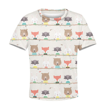 WOODLAND ANIMALS Kid Custom Hoodies T-shirt Apparel HD-PET110337K kid 3D apparel Kid T-Shirt XS 
